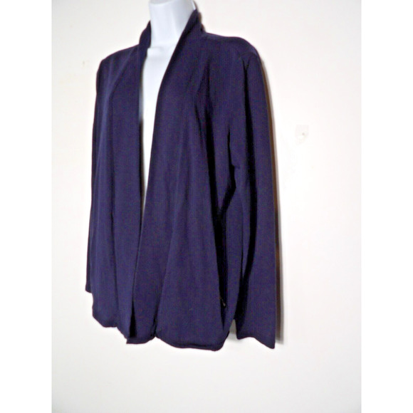 T Talbots Medium Cardigan Sweater Pima Cotton Open Style Pockets Navy Blue Basic - Picture 2 of 16